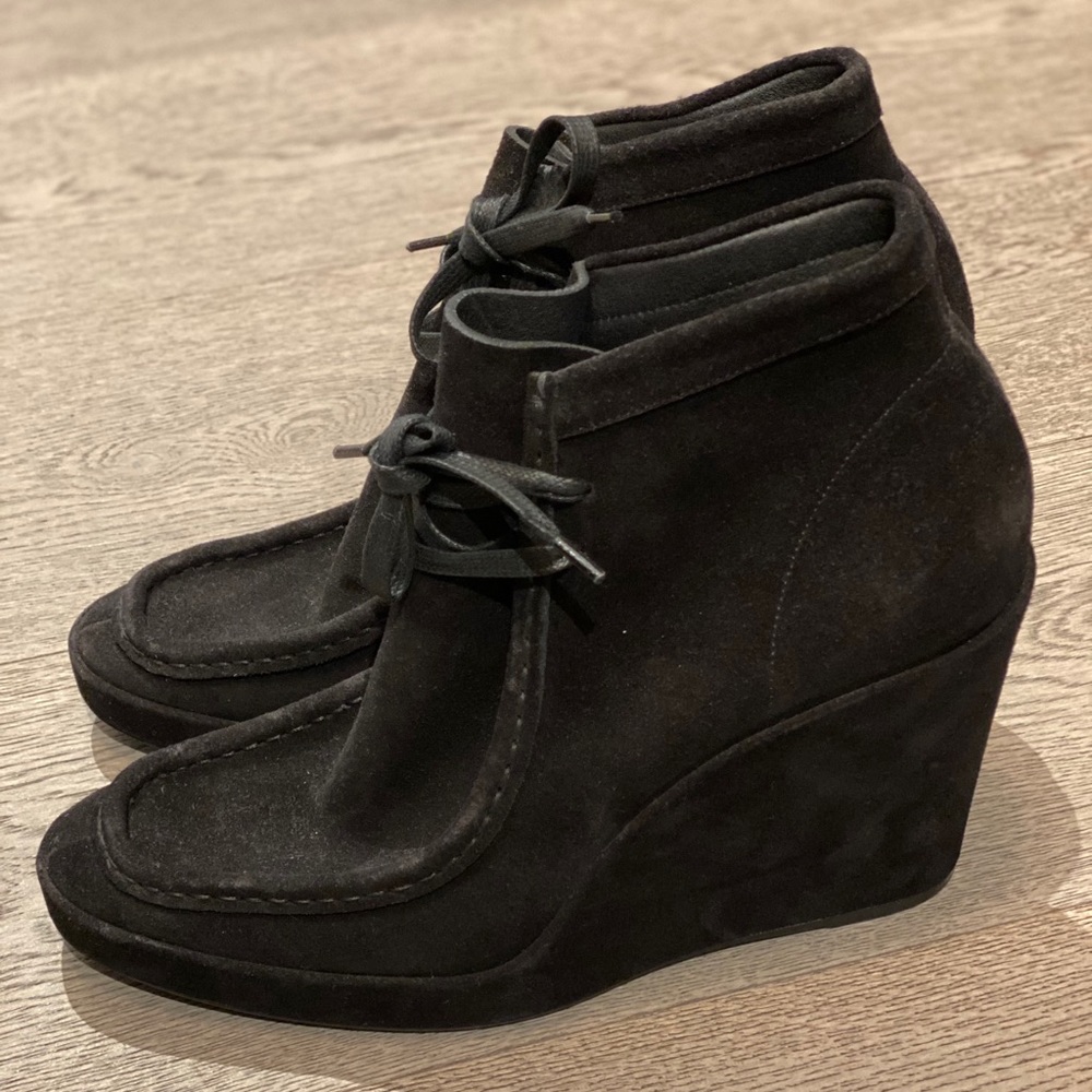 Balenciaga black suede wedge booties!